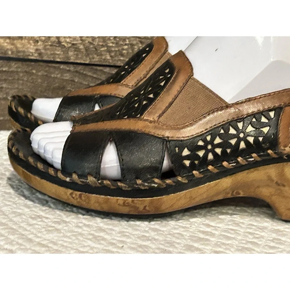 Ariat Sandals Del Ray Leather‎ Black Brown Adjustable Sz 6.5 B